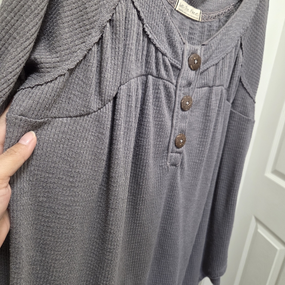 We The Free Gray Long Sleeve Button Henley Tunic - Picture 5 of 10